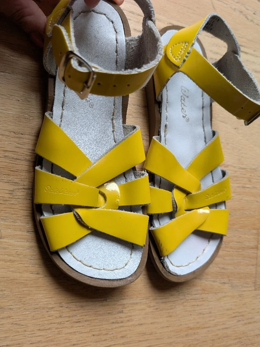 Salt Water Sandals by Hoy Yellow Leather Strappy Kids Sandals with Buckle